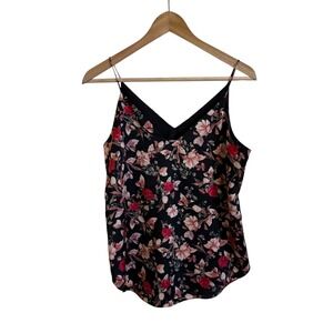 Express Floral Cami Top Black Red‎ Pink Sleeveless V Neck Tank Blouse Small